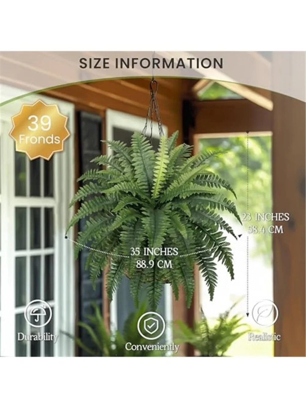 Artificial Boston Fern Plants UV Resistant Faux Hanging Greenery 2 Pack Decor